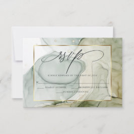 Elegante UAWG marbled Vibrant Grüntöne and Golds RSVP Karte