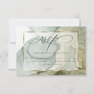Elegante UAWG marbled Vibrant Grüntöne and Golds RSVP Karte