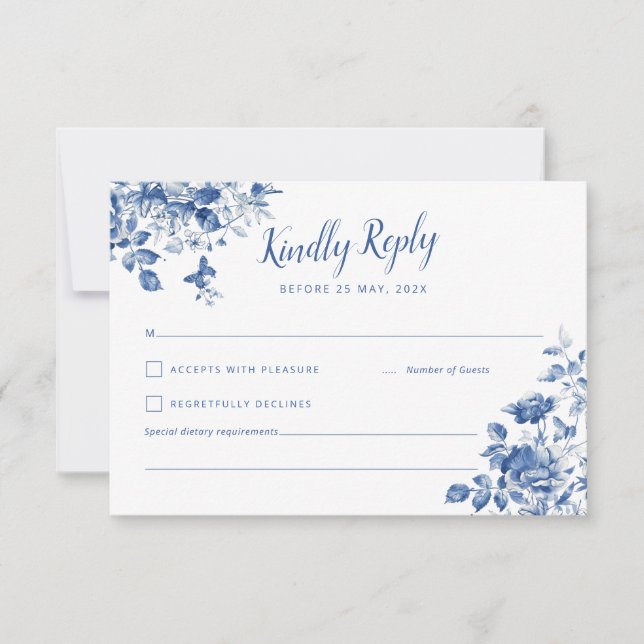 Elegante UAWG mit blühendem und kaligraphischem Sc RSVP Karte (Vorderseite)