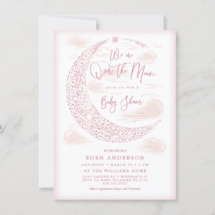 Elegante Über-den-Mond-Baby-Girl-Baby-Shower-Einla Einladung