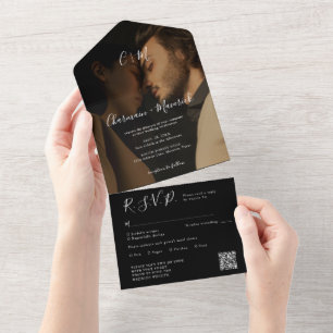 Elegante Überlagerung Monogramm Schwarze Hochzeit All In One Einladung
