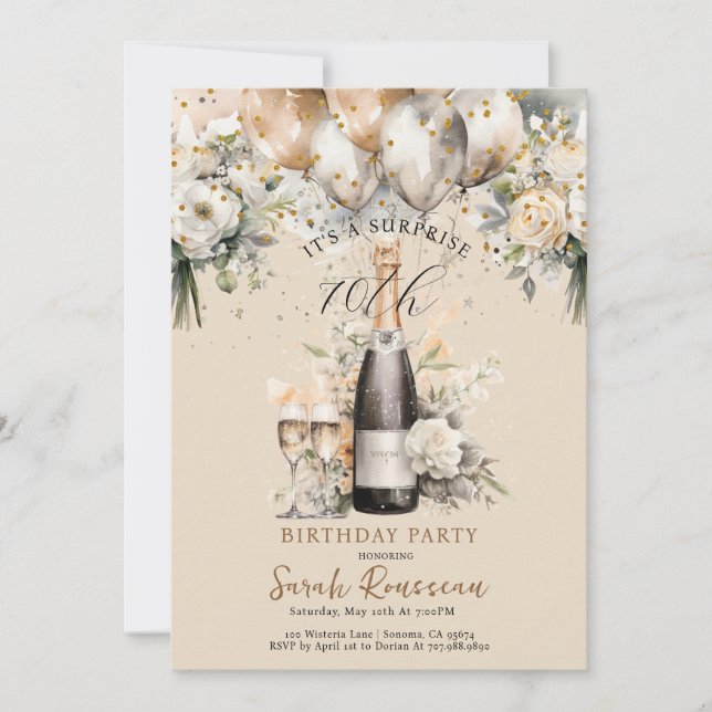 Elegante Überraschung 70. Geburtstagsparty Einladung (Vorderseite)
