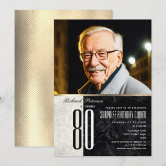 Elegante Überraschung Gold 80. Geburtstag Foto Einladung
