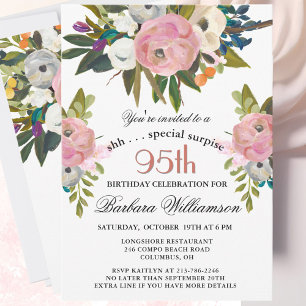 Elegante Überraschung Handgemalte 95. Geburtstagsf Einladung