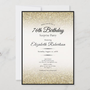 Elegante Überraschung Schwarz Gold Glitter 76. Geb Einladung