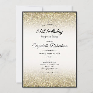 Elegante Überraschung Schwarz Gold Glitter 81. Geb Einladung