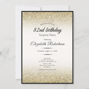 Elegante Überraschung Schwarz Gold Glitter 82. Geb Einladung