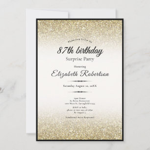 Elegante Überraschung Schwarz Gold Glitter 87. Geb Einladung