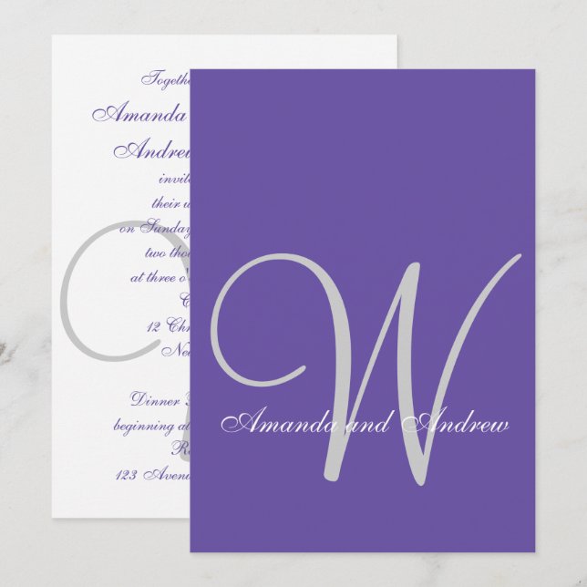 Elegante Ultra-Violet Hochzeit Einladung (Vorne/Hinten)