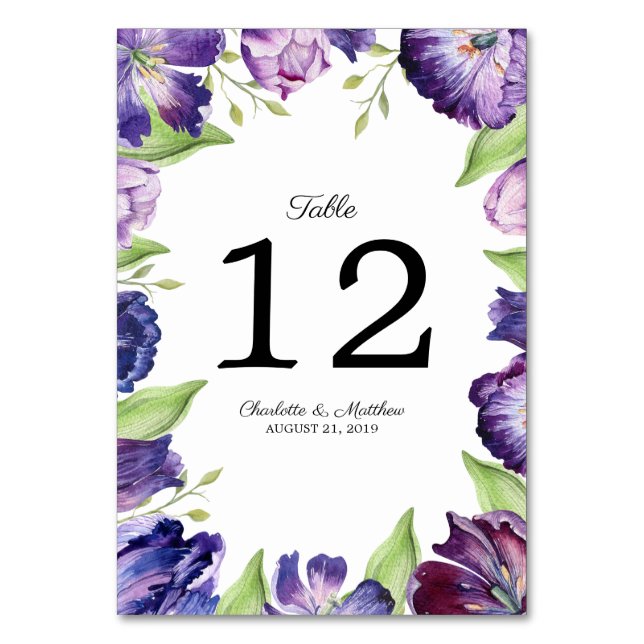 Elegante Ultra Violet Wasserfarben Hochzeit Tischnummer (Vorderseite)