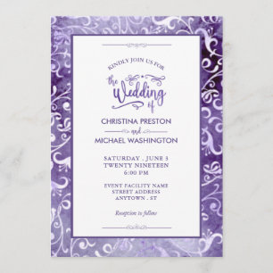 Elegante Ultra-Violet-Wasserfarben-Schnörkel Hochz Einladung