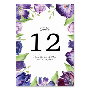 Elegante Ultra-Violette-Aquarell-Tulpen-Hochzeit Tischnummer