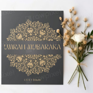 Elegante Umrah Mubarak-Grußkarte – Gold Islamisch