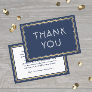 Elegante Umrandung & klassische Typografie in Navy Dankeskarte