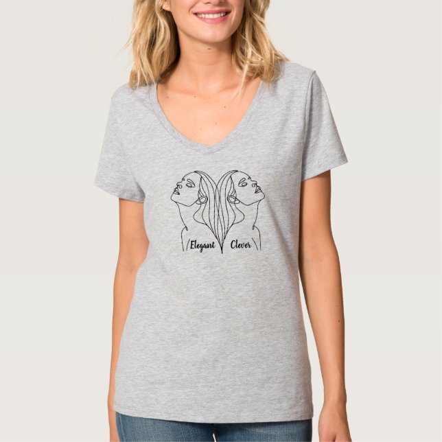 Elegante und clevere Zwillingsfrauen grau T-Shirt (Vorderseite)