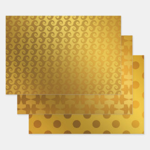 Elegante und dekorative Goldmuster Wirbel Punkte Geschenkpapier Set