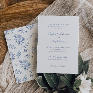 Elegante und einfache blaue Chinoiserie-Hochzeit Einladung