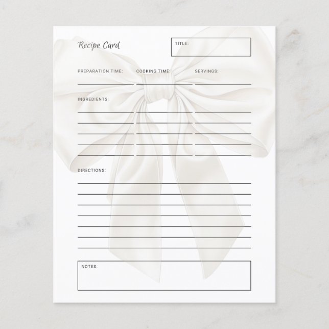 Elegante und einfache Bow Theme Bridal Rezept Kart (Vorderseite)