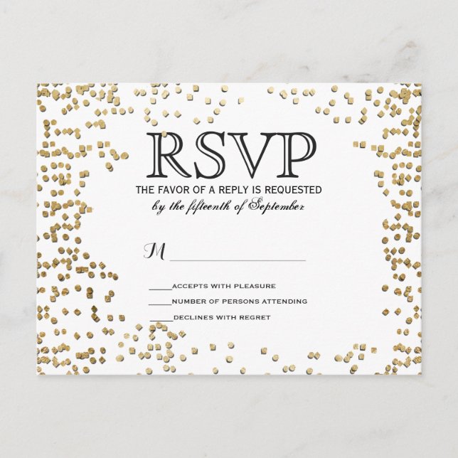 Elegante und einfache Imitats Gold Confetti Einladungspostkarte (Vorderseite)
