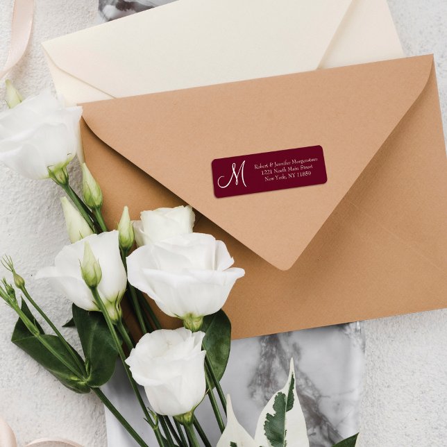 Elegante und einfache Red Marsala Monogram-Adresse (Von Creator hochgeladen)