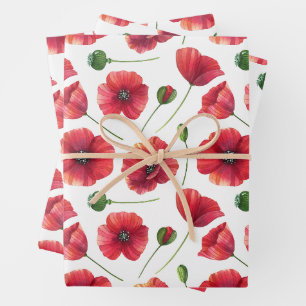 Elegante und farbenfrohe Rote Mohnblume-Blume Geschenkpapier Set
