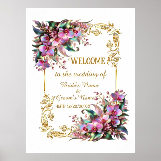 Elegante und lebendige Orchid-Blume Hochzeit Willk Poster (Vorne)