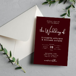 Elegante und moderne burgunderrote Hochzeit Einladung