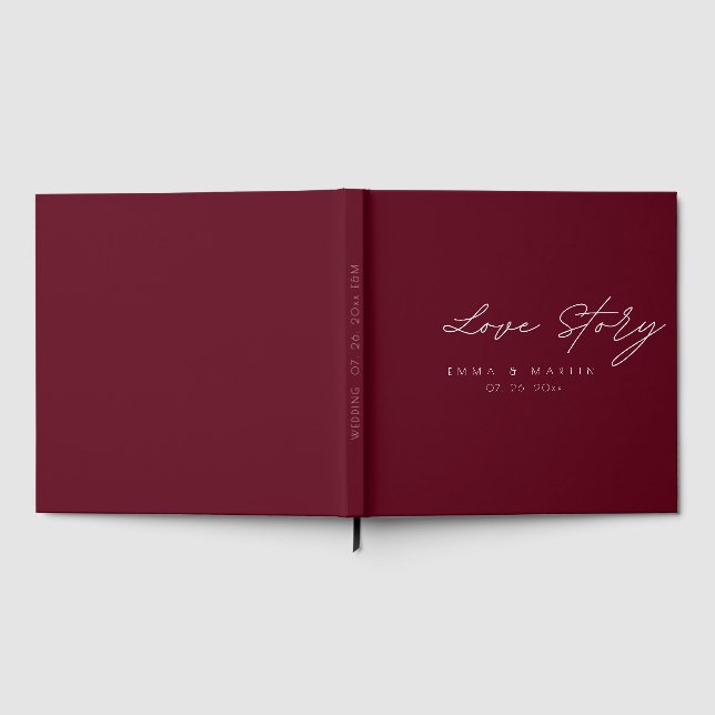 Elegante und moderne Burgundy Script Wedding Gästebuch (Voll)