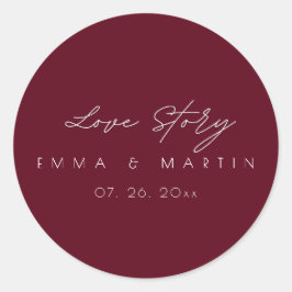 Elegante und moderne Burgundy Script Wedding Runder Aufkleber