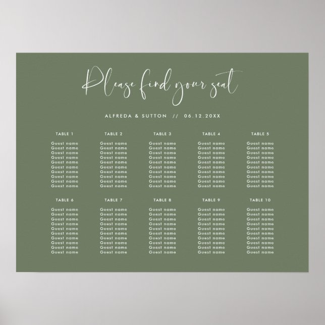 Elegante und moderne dunkle Seiten-Hochzeitstabell Poster (Vorne)