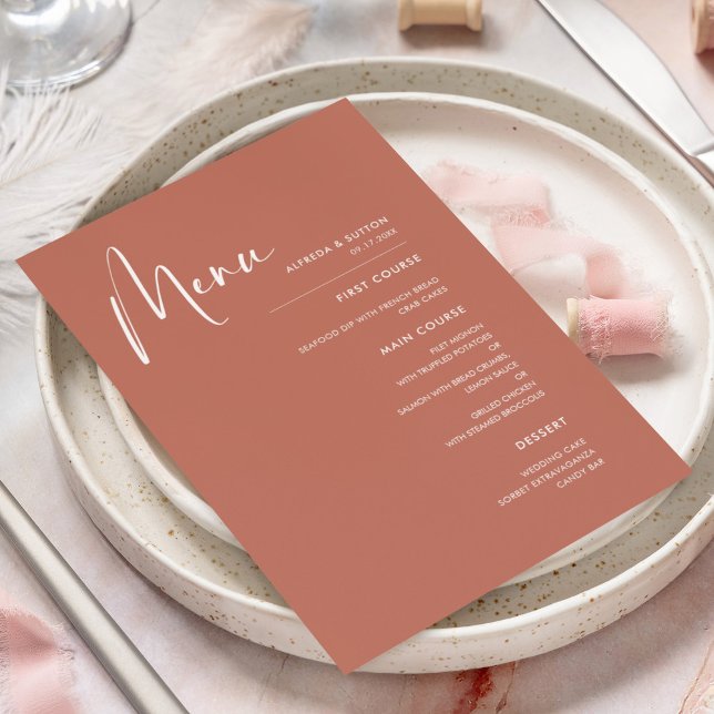 Elegante und moderne Hochzeit aus rotem Ton Menükarte (Von Creator hochgeladen)