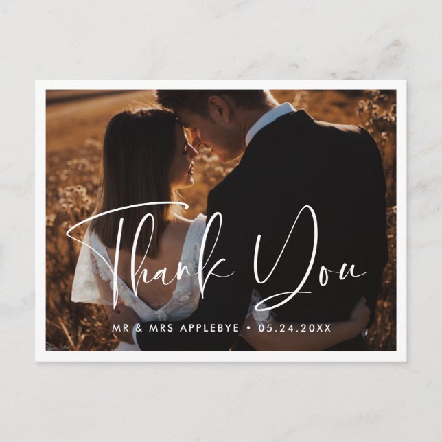 Elegante und moderne Hochzeit Danke Foto Postkarte (Vorderseite)