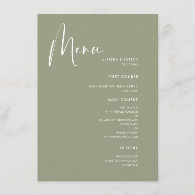 Elegante und moderne Hochzeit im Grünen Menükarte (Vorderseite)
