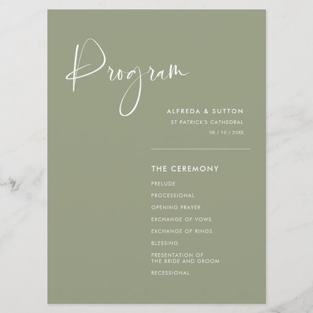 Elegante und moderne Hochzeit im Grünen Programm (Vorderseite)