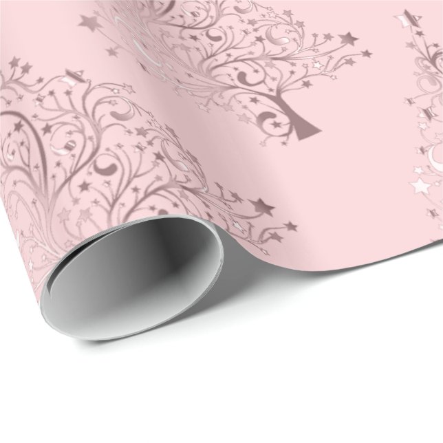 Elegante und moderne Rose Gold Weihnachtsbaummuste Geschenkpapier (Rolleneckpunkt)