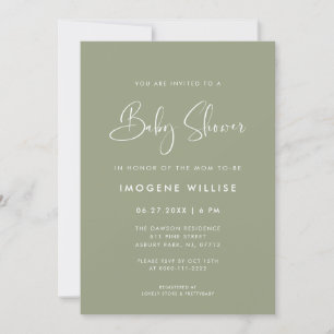 Elegante und moderne Sage Green Baby Dusche Einladung