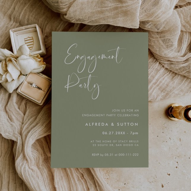 Elegante und moderne Sage Green Engagement Party Einladung (Von Creator hochgeladen)
