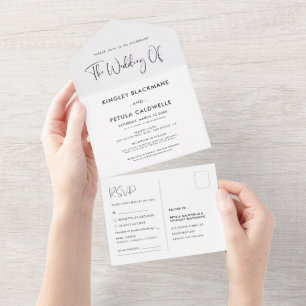 Elegante und moderne Schwarz-Weiß-Hochzeit All In One Einladung