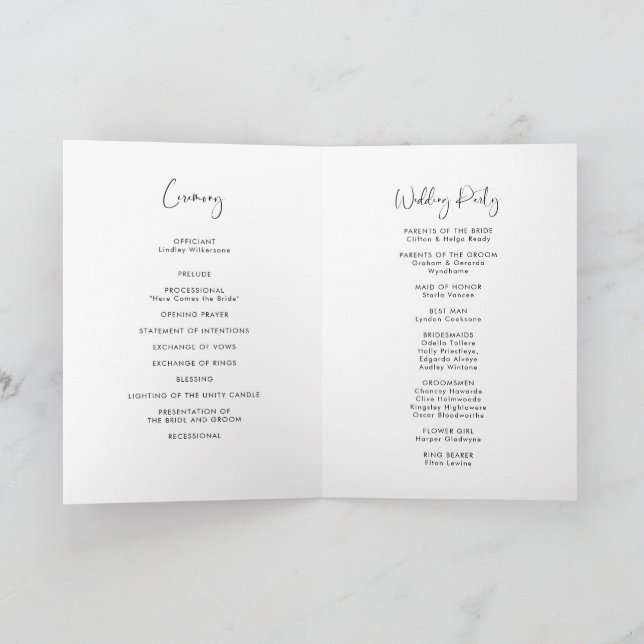 Elegante und moderne Schwarz-Weiß-Hochzeit gefalte Programm (Innenseite)