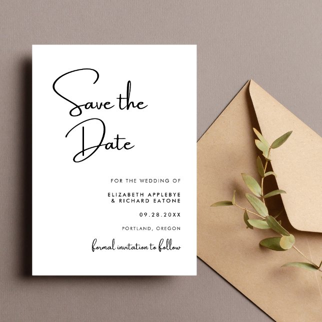 Elegante und moderne Schwarz-Weiß-Hochzeit Save The Date (Von Creator hochgeladen)