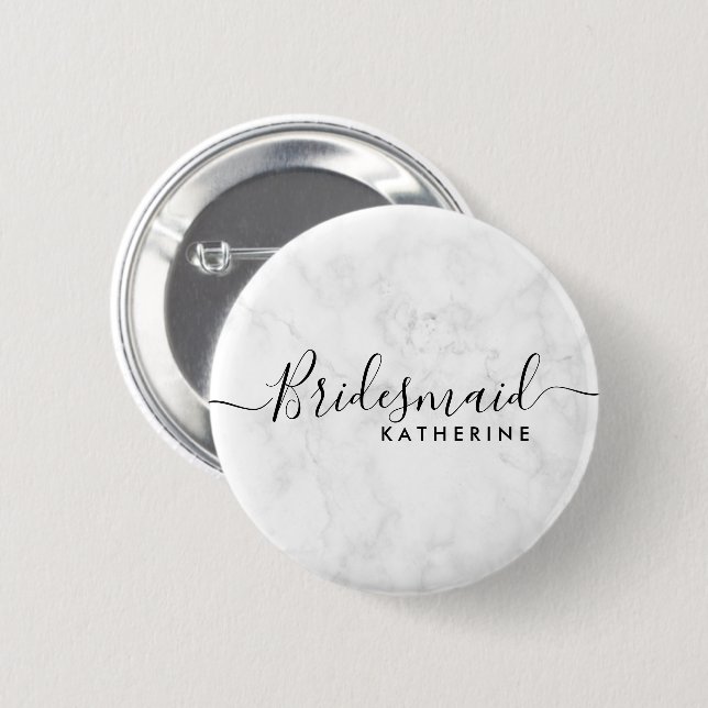 Elegante und moderne Trauzeugin aus weißem Marmor Button (Vorne & Hinten)