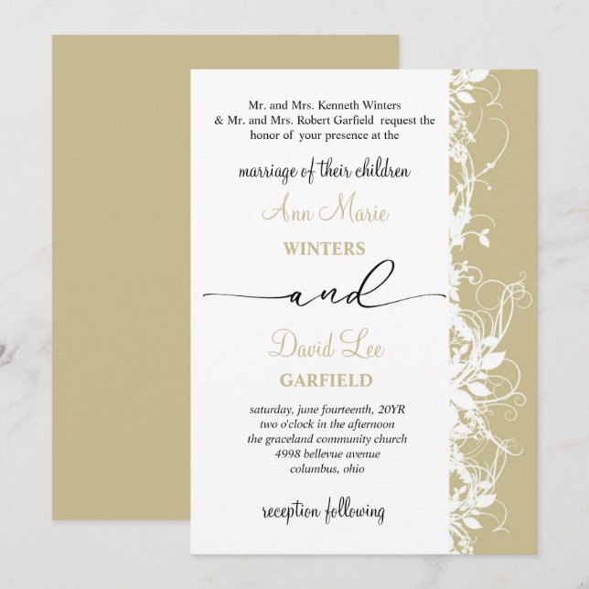 Elegante und moderne White Floral Script Hochzeit Einladung (Vorne/Hinten)