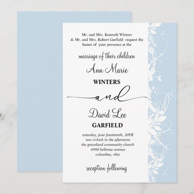 Elegante und moderne White Floral Script Hochzeit Einladung (Vorne/Hinten)