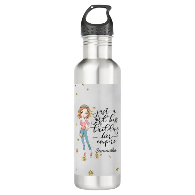 Elegante und Niedliche Dame | Girl Boss | Grau Edelstahlflasche (Vorderseite)