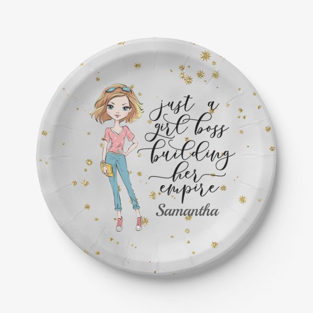Elegante und Niedliche Dame | Girl Boss | Grau Pappteller (Vorderseite)