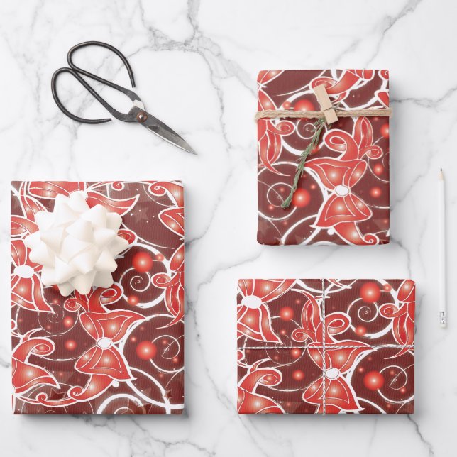 Elegante und Niedliche Weihnachtsmänner und -stars Geschenkpapier Set (Vorderseite)