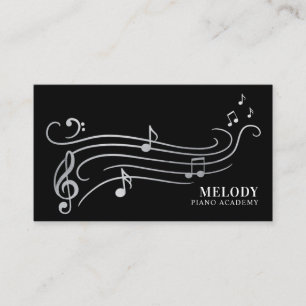 Elegante und raffinierte Silver & Black Piano Musi Visitenkarte