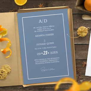 Elegante und romantisch-dusty-blaue Monogramm-Hoch Einladung