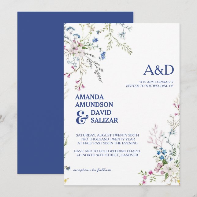 Elegante und romantische Dainty-Blume Hochzeiten Einladung (Vorne/Hinten)