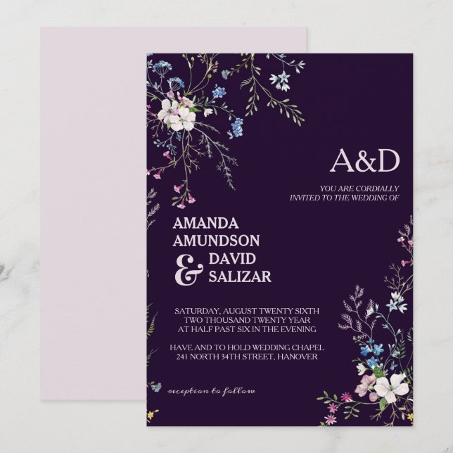 Elegante und romantische Dainty-Blume Hochzeiten Einladung (Vorne/Hinten)